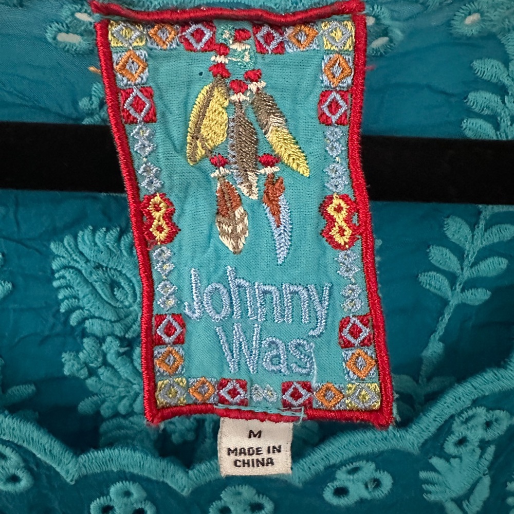 Johnny Was Teal Embroidered Blouse - Picture 4 of 5